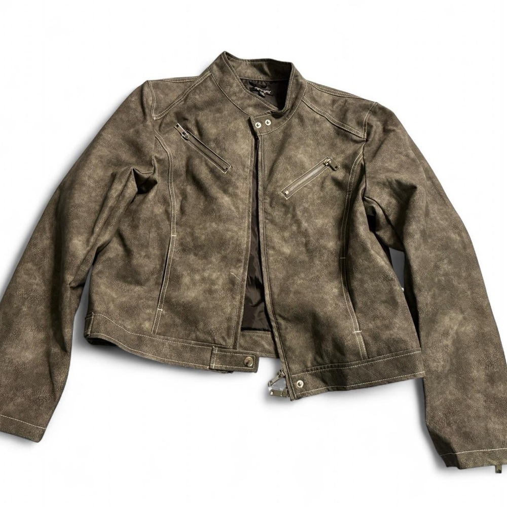 Dolls Kill Distressed Grey Leather Jacket
